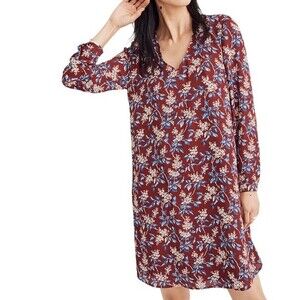 Madewell Button-Back Long Sleeve Shift Dress Size Small Burgundy Floral Cottage